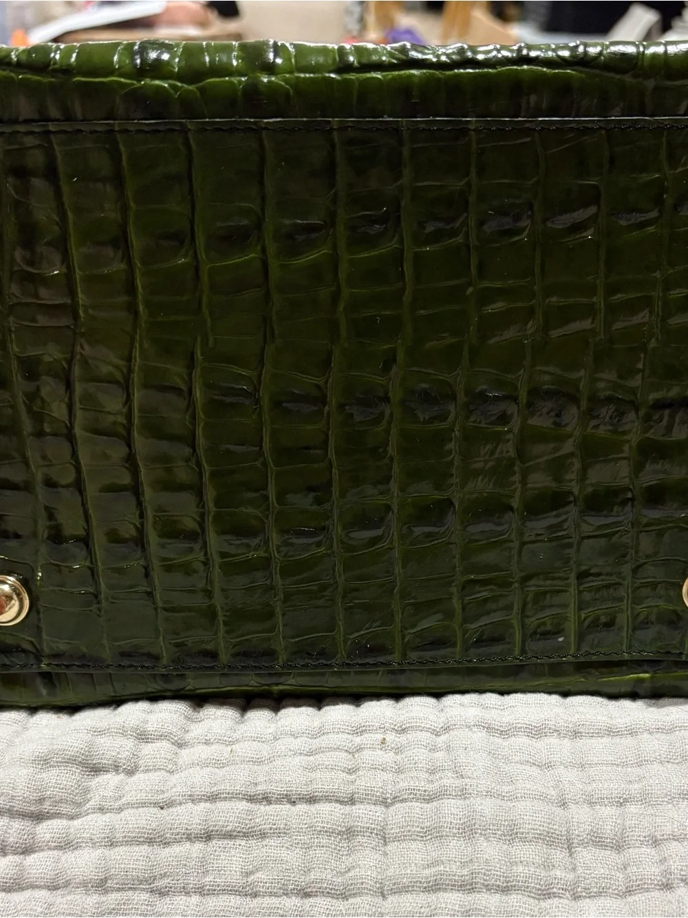 Brahmin Croc-Embossed Olive Green Satchel with Detachable Strap